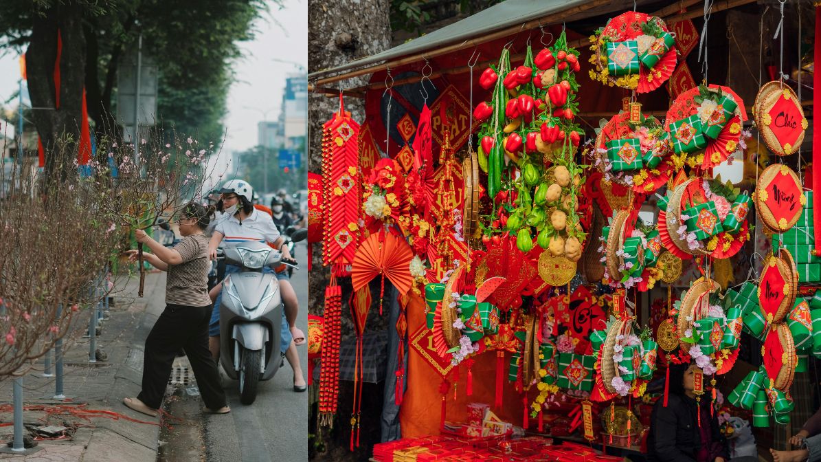  Streets decorated with lanterns and peach blossoms during Tet]Traveling to Vietnam during the Lunar New Year