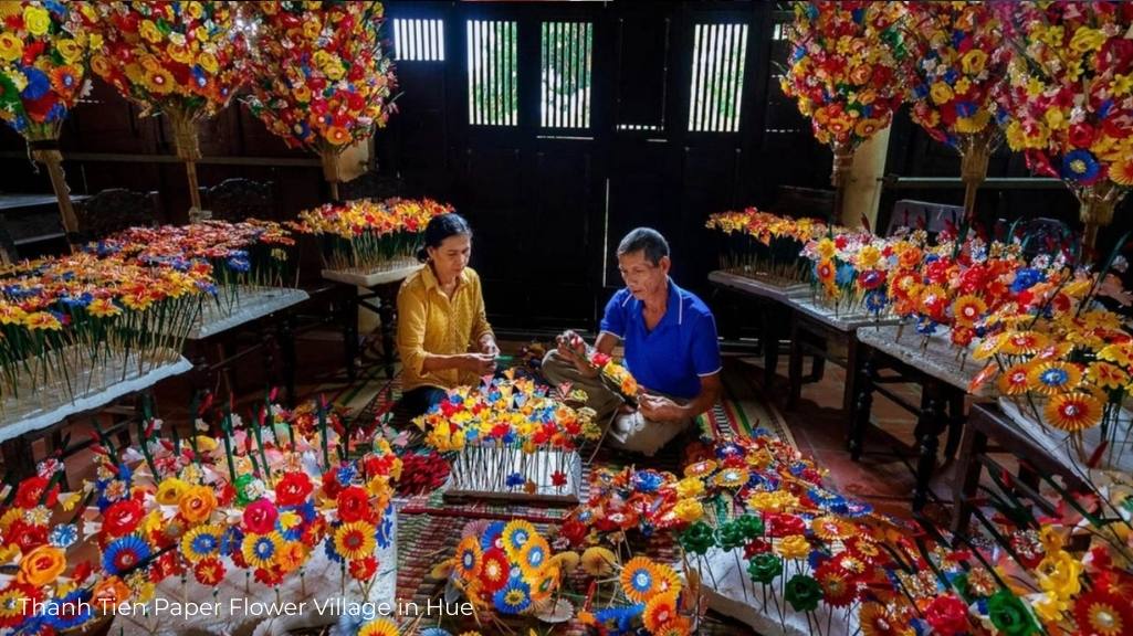 Traditional paper flowers displayed during a festival